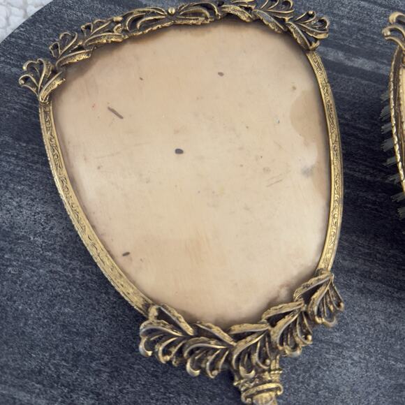 Vintage Vanity Mirror & Hair Brush Set Gold READ Hollywood Regency MCM Decor - Picture 4 of 8
